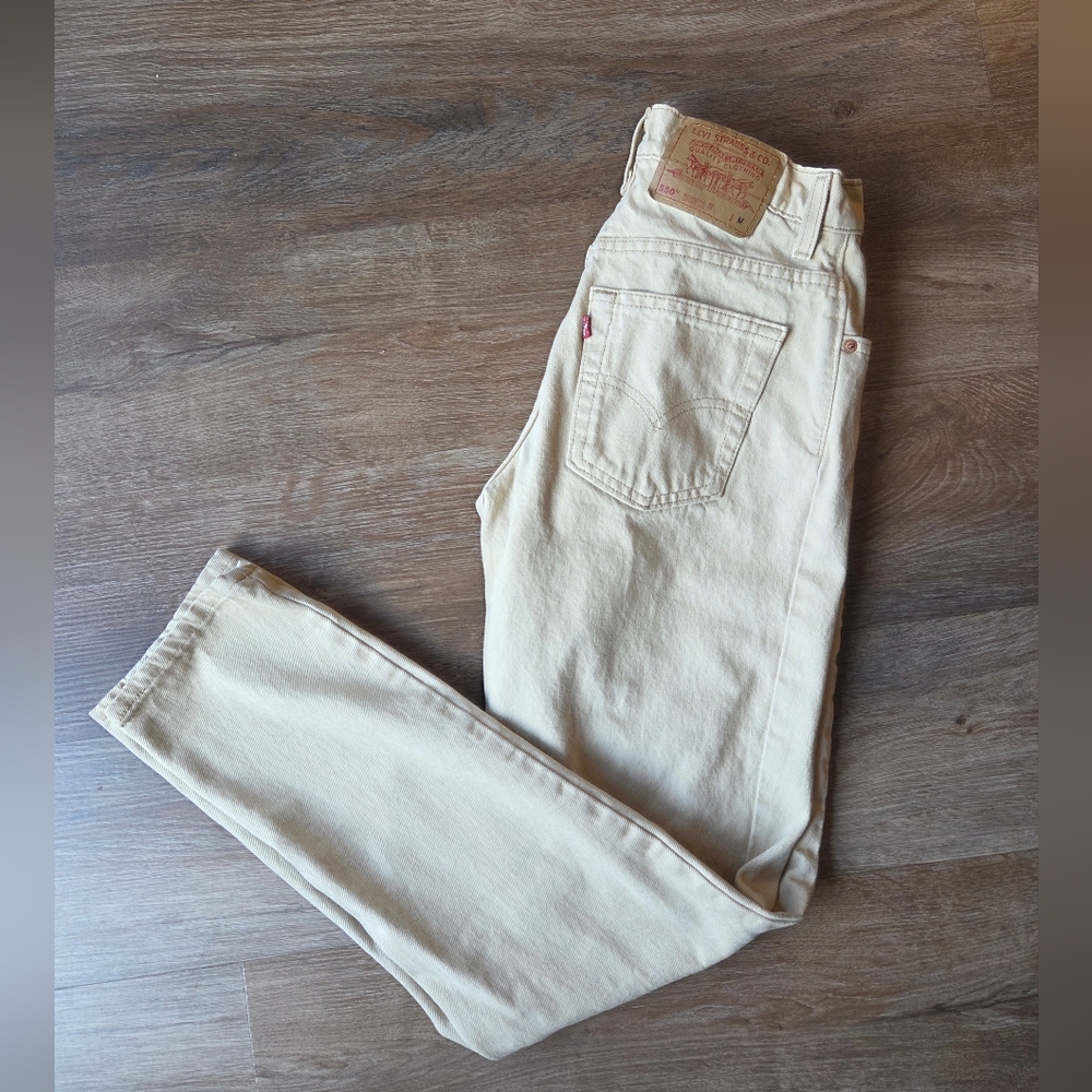 Vintage 90s Levis 505 Jeans Beige Cream Regular Fit Tapered Leg Juniors size 7